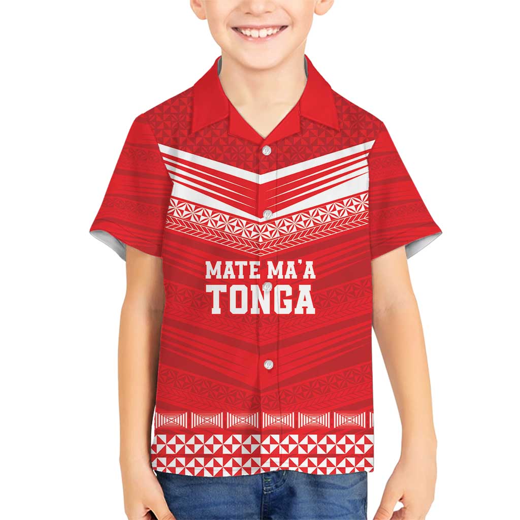 Custom Mate Ma'a Tonga Heritage Family Matching Long Sleeve Bodycon Dress and Hawaiian Shirt Pacific Tribal Rugby Red Edition - Polynesian Pride