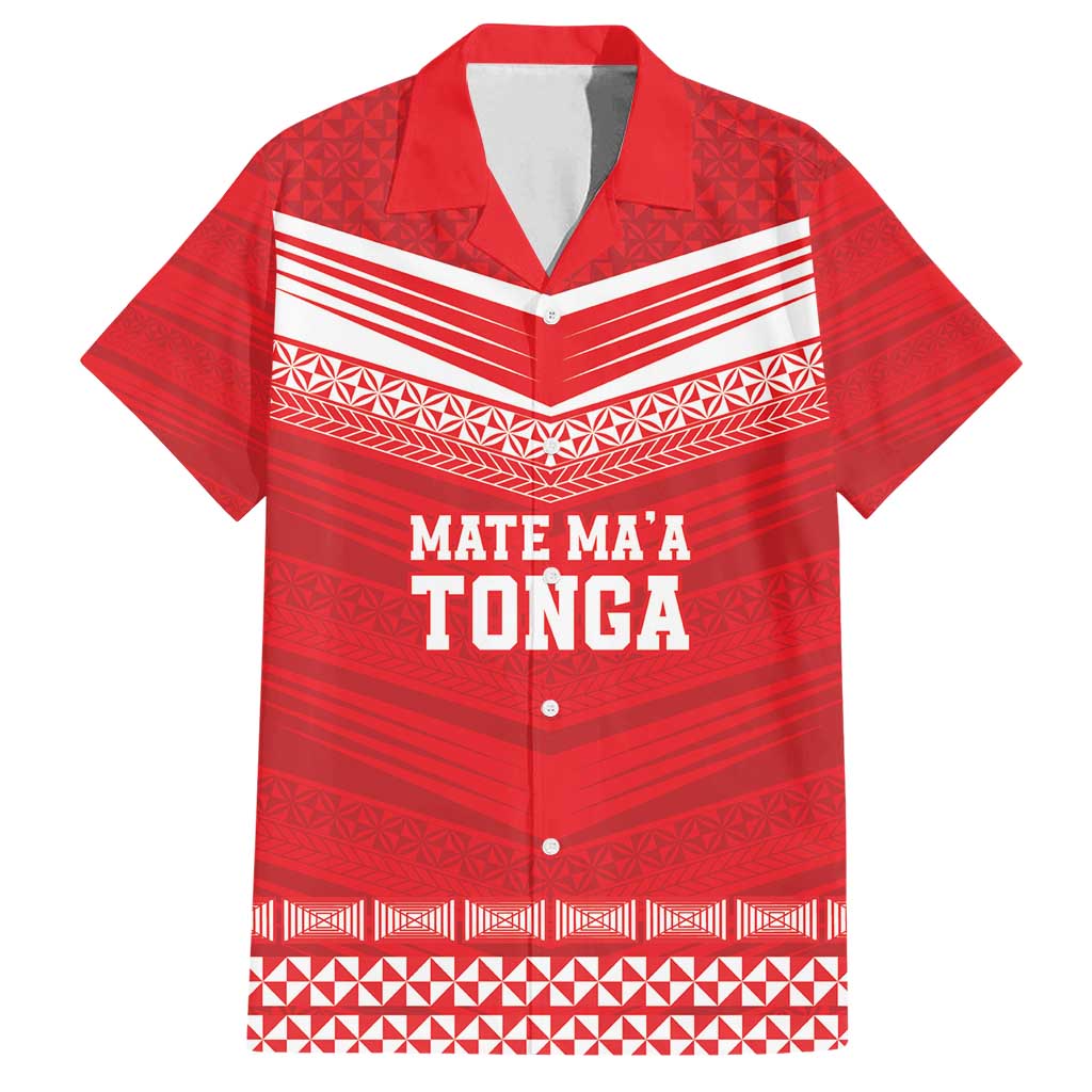 Custom Mate Ma'a Tonga Heritage Family Matching Off Shoulder Short Dress and Hawaiian Shirt Pacific Tribal Rugby Red Edition - Polynesian Pride