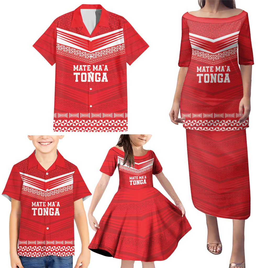 Custom Mate Ma'a Tonga Heritage Family Matching Puletasi and Hawaiian Shirt Pacific Tribal Rugby Red Edition - Polynesian Pride