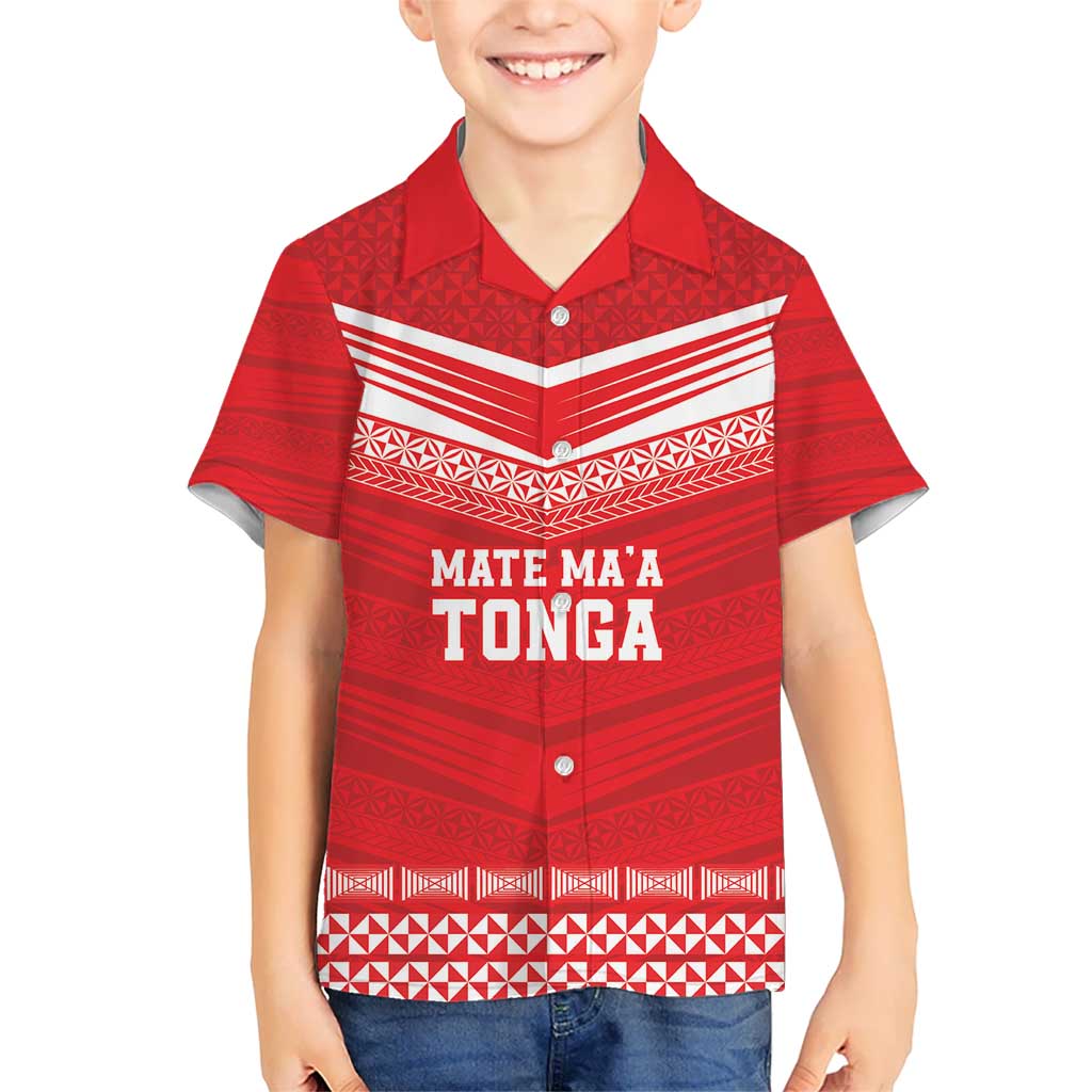 Custom Mate Ma'a Tonga Heritage Kid Hawaiian Shirt Pacific Tribal Rugby Red Edition - Polynesian Pride