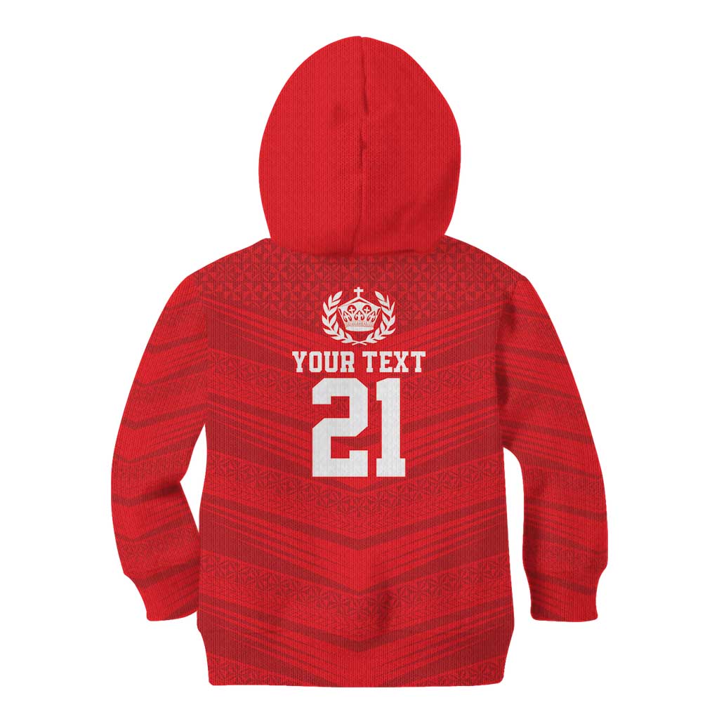Custom Mate Ma'a Tonga Heritage Kid Hoodie Pacific Tribal Rugby Red Edition - Polynesian Pride