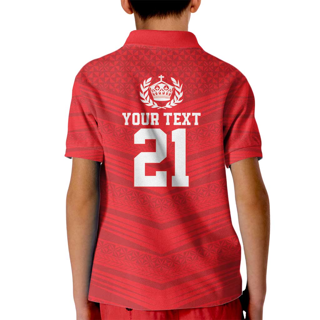 Custom Mate Ma'a Tonga Heritage Kid Polo Shirt Pacific Tribal Rugby Red Edition - Polynesian Pride