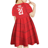 Custom Mate Ma'a Tonga Heritage Kid Short Sleeve Dress Pacific Tribal Rugby Red Edition - Polynesian Pride
