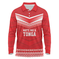 Custom Mate Ma'a Tonga Heritage Long Sleeve Polo Shirt Pacific Tribal Rugby Red Edition LT9 Red - Polynesian Pride
