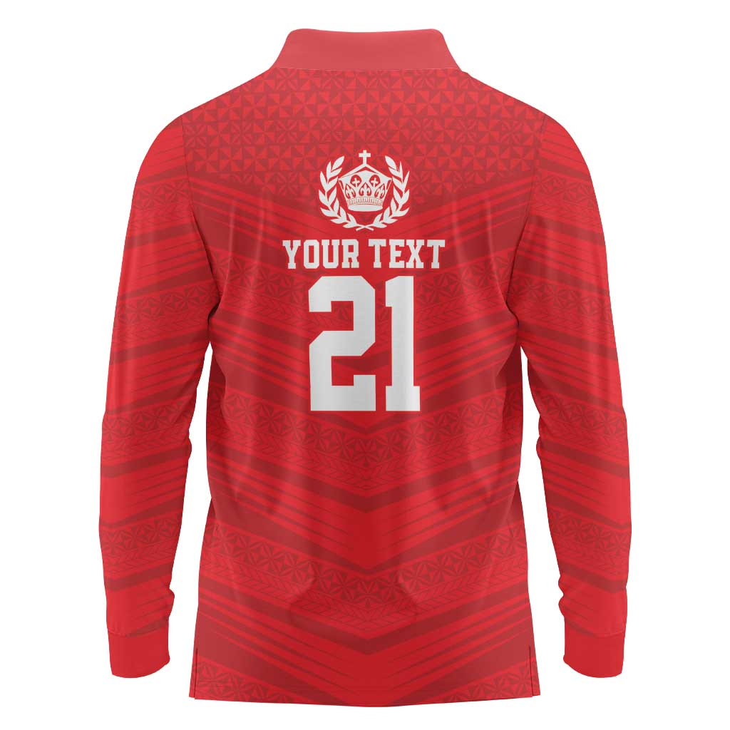 Custom Mate Ma'a Tonga Heritage Long Sleeve Polo Shirt Pacific Tribal Rugby Red Edition LT9 - Polynesian Pride