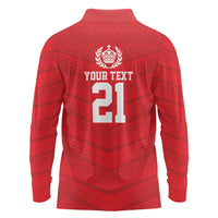 Custom Mate Ma'a Tonga Heritage Long Sleeve Polo Shirt Pacific Tribal Rugby Red Edition LT9 - Polynesian Pride