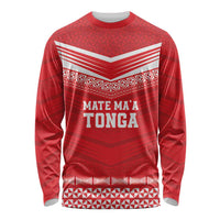 Custom Mate Ma'a Tonga Heritage Long Sleeve Shirt Pacific Tribal Rugby Red Edition - Polynesian Pride