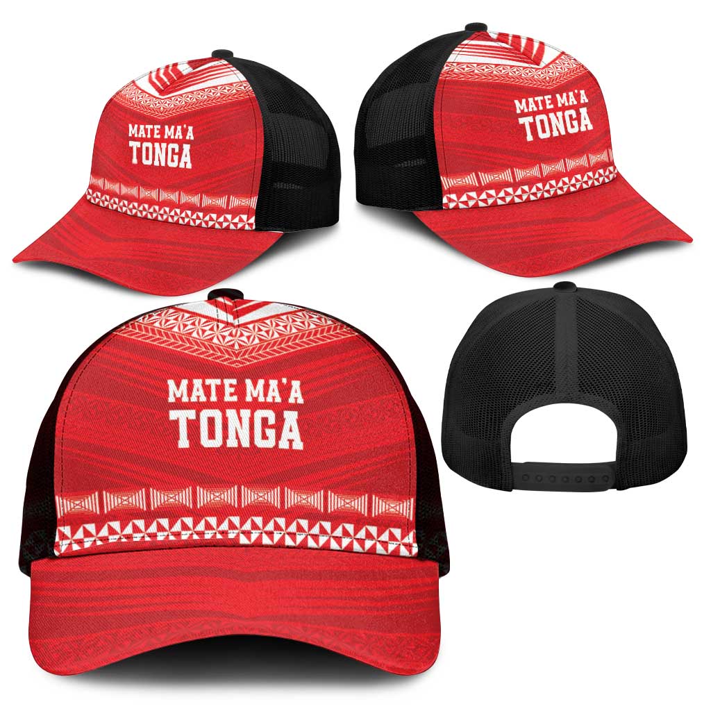 Mate Ma'a Tonga Heritage Mesh Trucker Cap Pacific Tribal Rugby Red Edition - Polynesian Pride
