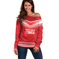 Custom Mate Ma'a Tonga Heritage Off Shoulder Sweater Pacific Tribal Rugby Red Edition LT9 Women Red - Polynesian Pride