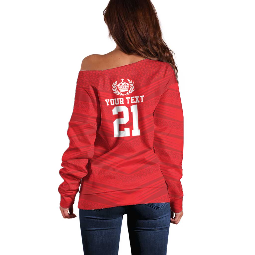 Custom Mate Ma'a Tonga Heritage Off Shoulder Sweater Pacific Tribal Rugby Red Edition LT9 - Polynesian Pride