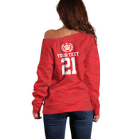Custom Mate Ma'a Tonga Heritage Off Shoulder Sweater Pacific Tribal Rugby Red Edition LT9 - Polynesian Pride