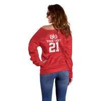 Custom Mate Ma'a Tonga Heritage Off Shoulder Sweater Pacific Tribal Rugby Red Edition LT9 - Polynesian Pride