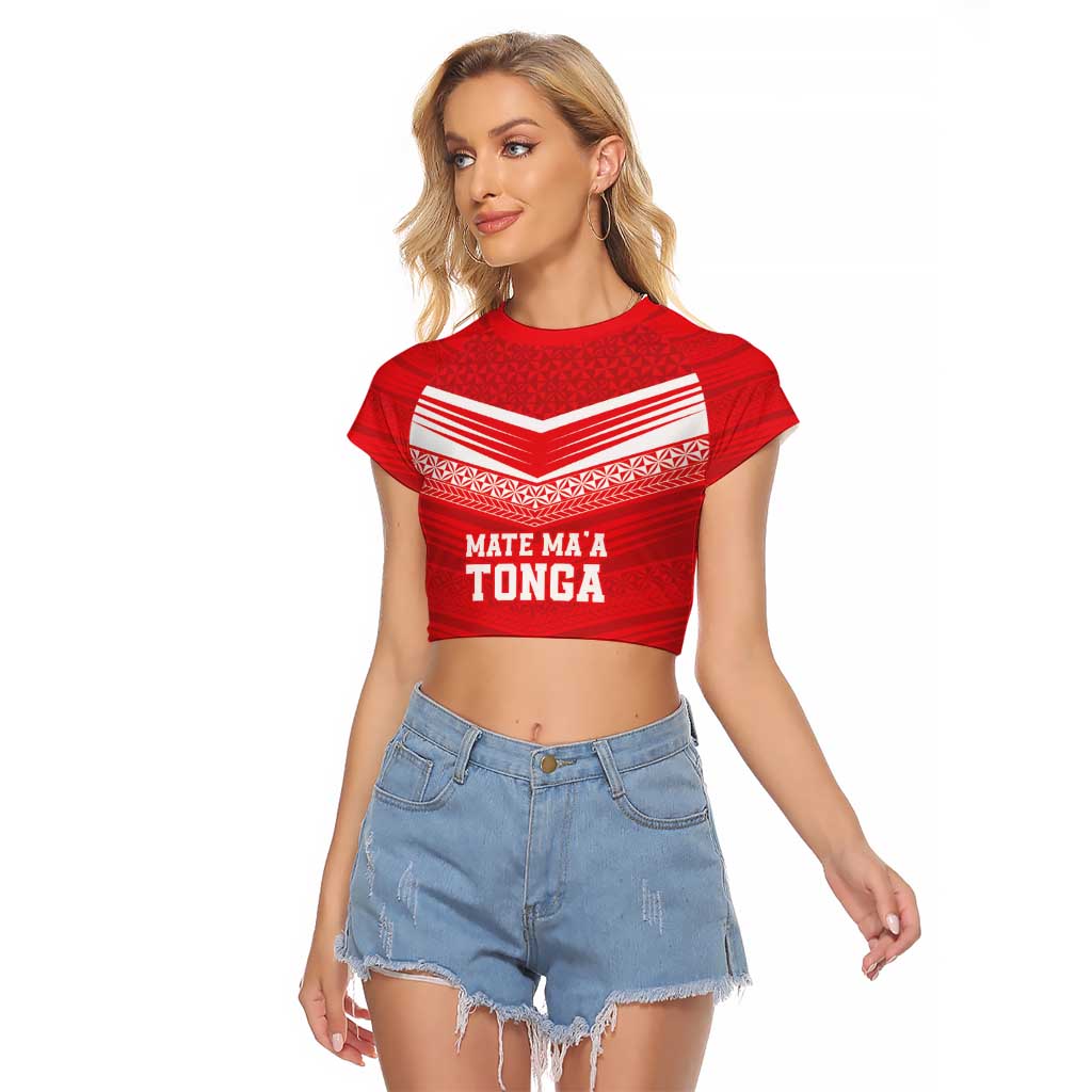 Custom Mate Ma'a Tonga Heritage Raglan Cropped T Shirt Pacific Tribal Rugby Red Edition - Polynesian Pride
