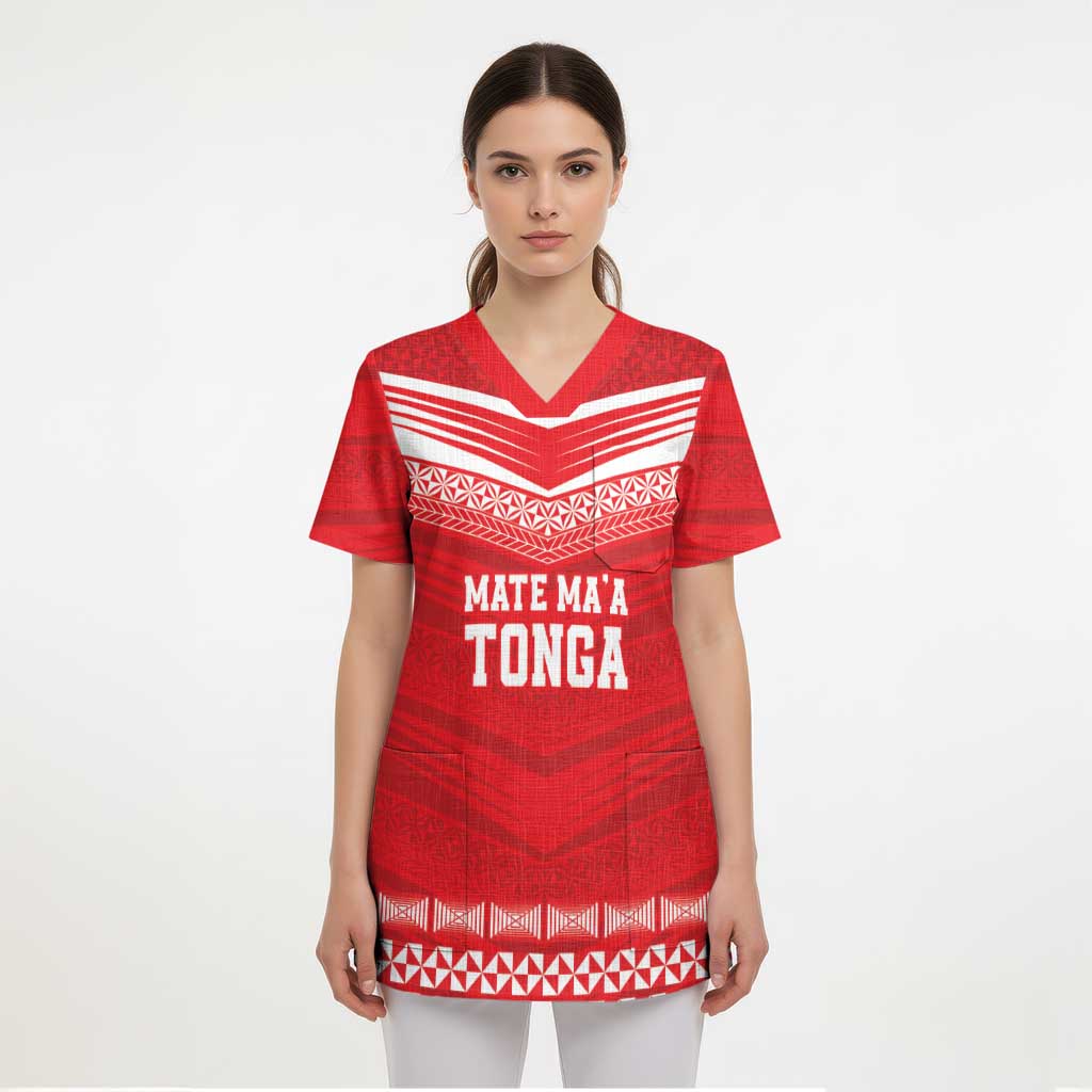 Custom Mate Ma'a Tonga Heritage Scrub Top Pacific Tribal Rugby Red Edition - Polynesian Pride