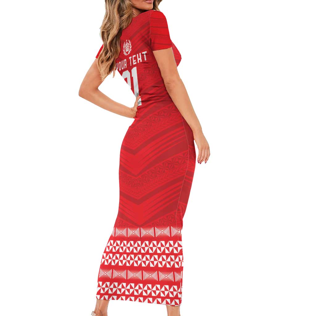 Custom Mate Ma'a Tonga Heritage Short Sleeve Bodycon Dress Pacific Tribal Rugby Red Edition LT9 - Polynesian Pride