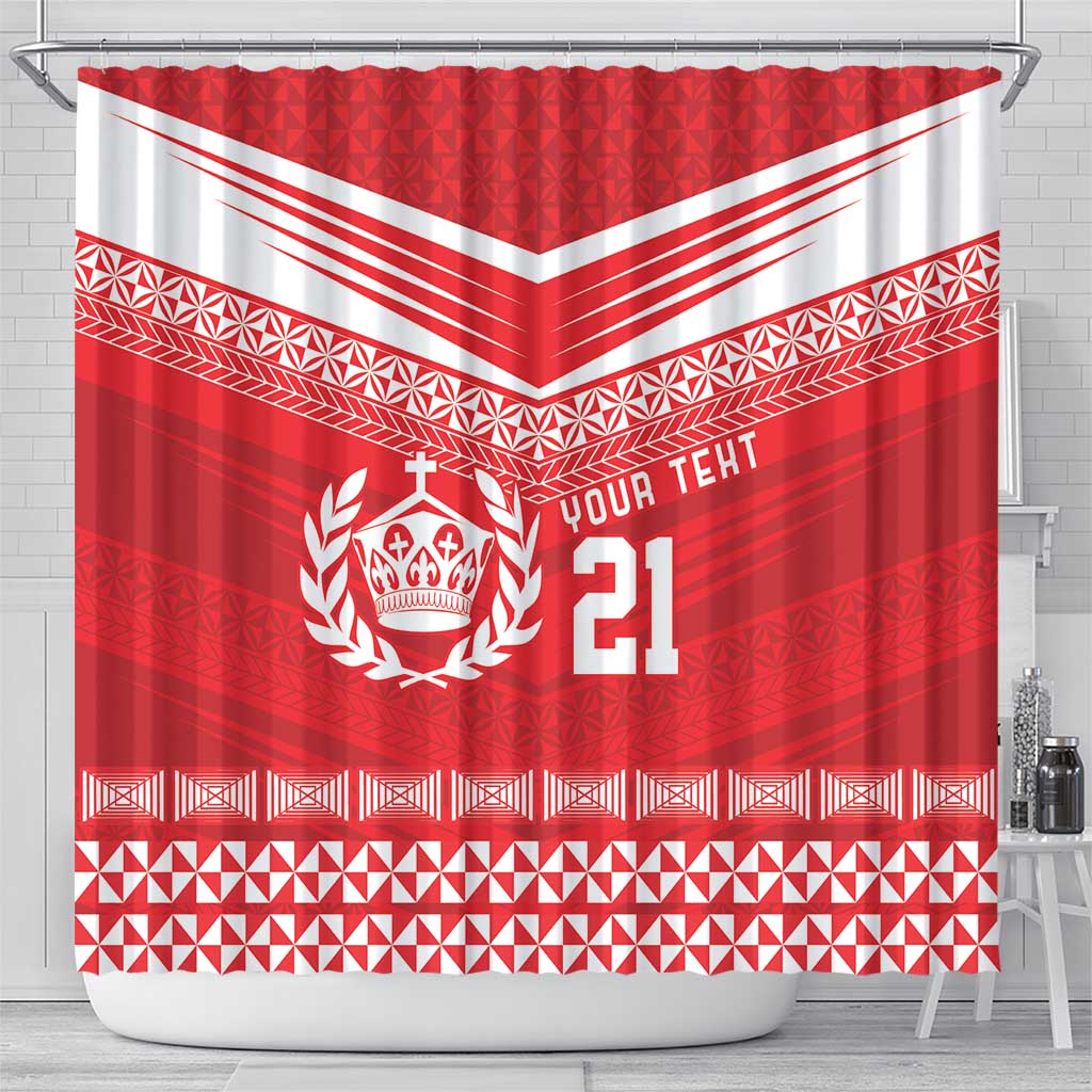Custom Mate Ma'a Tonga Heritage Shower Curtain Pacific Tribal Rugby Red Edition LT9 - Polynesian Pride