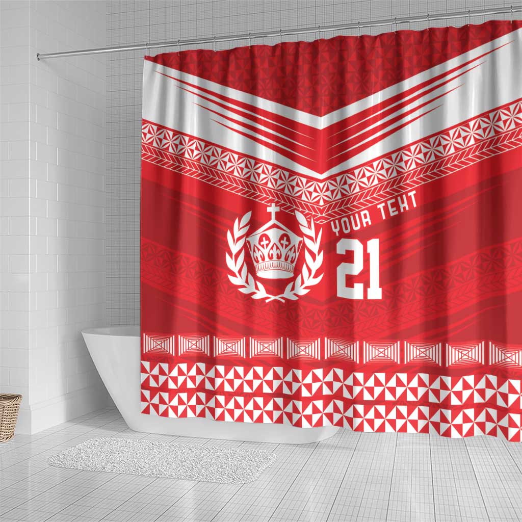 Custom Mate Ma'a Tonga Heritage Shower Curtain Pacific Tribal Rugby Red Edition LT9 - Polynesian Pride