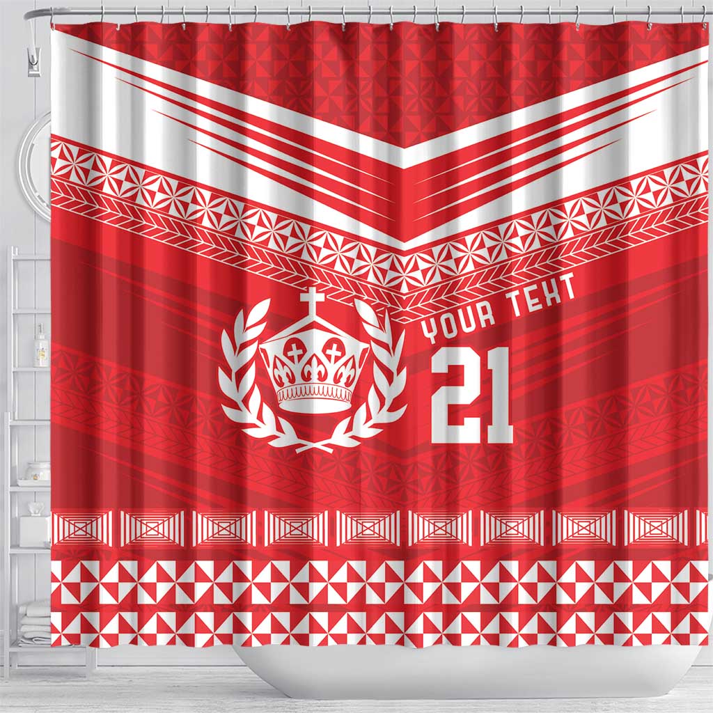Custom Mate Ma'a Tonga Heritage Shower Curtain Pacific Tribal Rugby Red Edition LT9 - Polynesian Pride