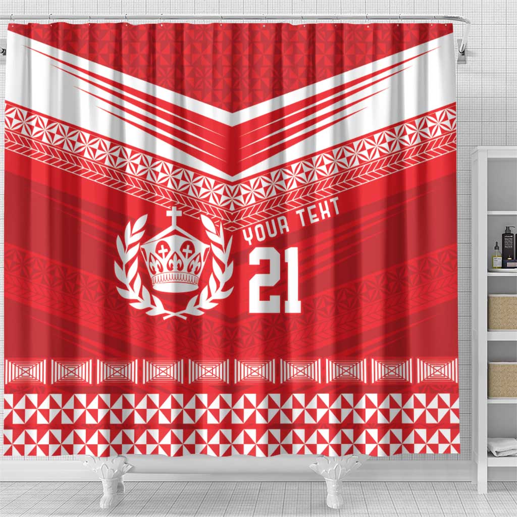 Custom Mate Ma'a Tonga Heritage Shower Curtain Pacific Tribal Rugby Red Edition LT9 - Polynesian Pride