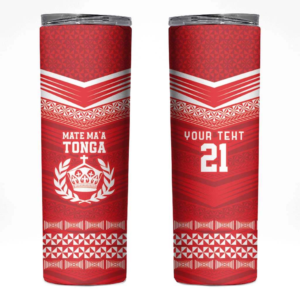 Custom Mate Ma'a Tonga Heritage Skinny Tumbler Pacific Tribal Rugby Red Edition - Polynesian Pride