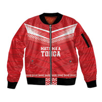Custom Mate Ma'a Tonga Heritage Sleeve Zip Bomber Jacket Pacific Tribal Rugby Red Edition LT9 Unisex Red - Polynesian Pride