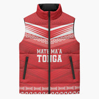 Custom Mate Ma'a Tonga Heritage Sleeveless Puffer Jacket Pacific Tribal Rugby Red Edition - Polynesian Pride