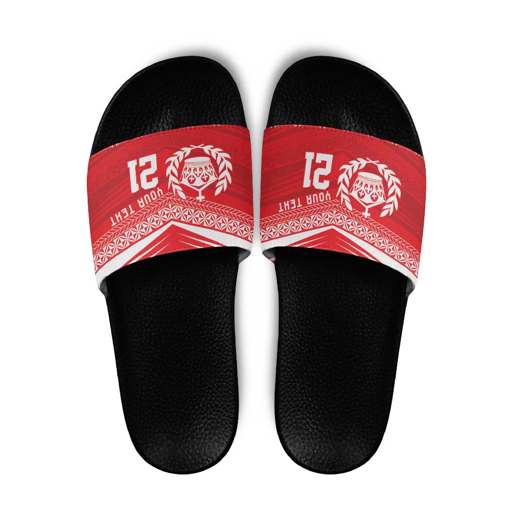 Custom Mate Ma'a Tonga Heritage Slide Sandals Pacific Tribal Rugby Red Edition LT9 Red - Polynesian Pride