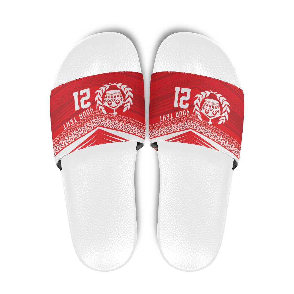 Custom Mate Ma'a Tonga Heritage Slide Sandals Pacific Tribal Rugby Red Edition LT9 Red - Polynesian Pride