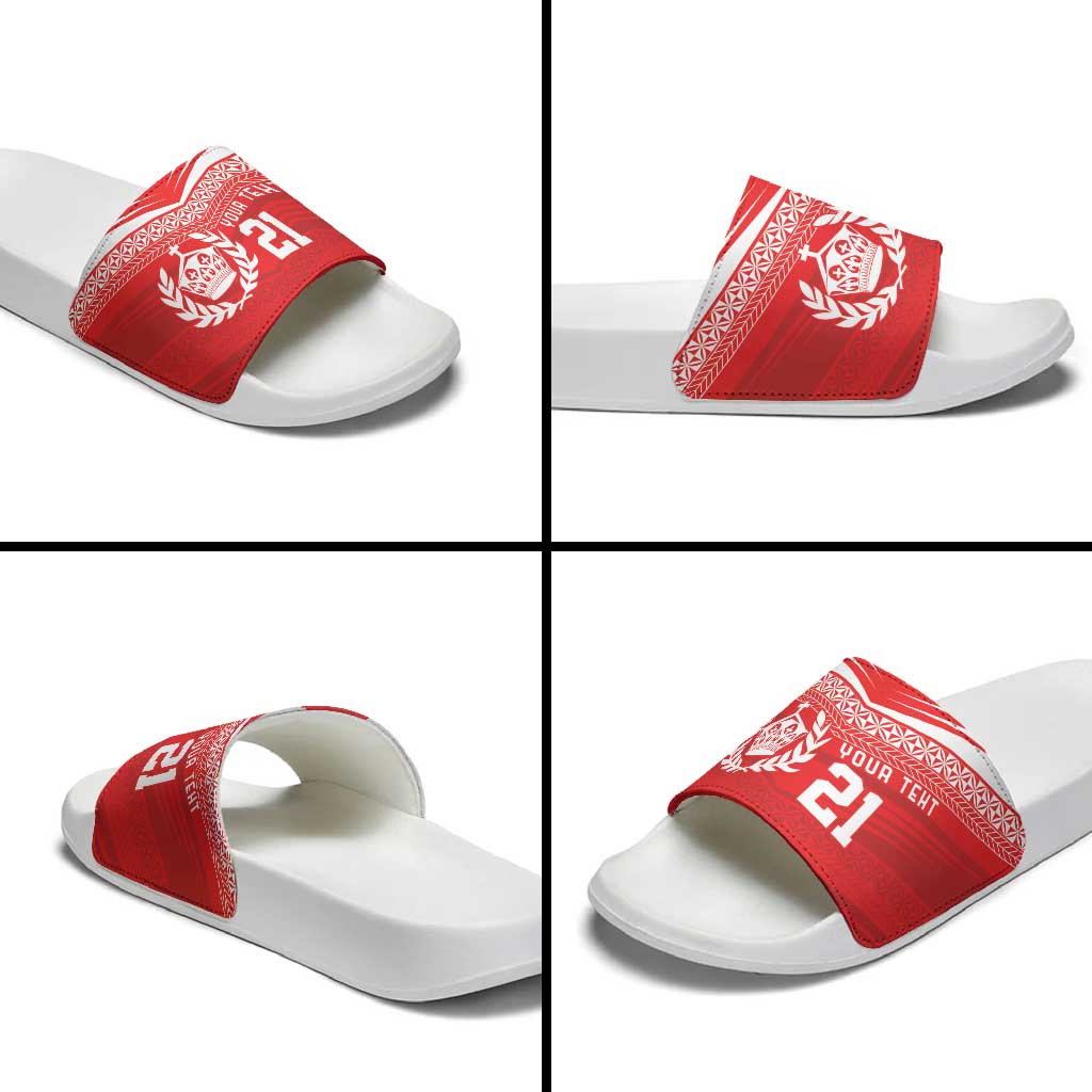 Custom Mate Ma'a Tonga Heritage Slide Sandals Pacific Tribal Rugby Red Edition LT9 - Polynesian Pride