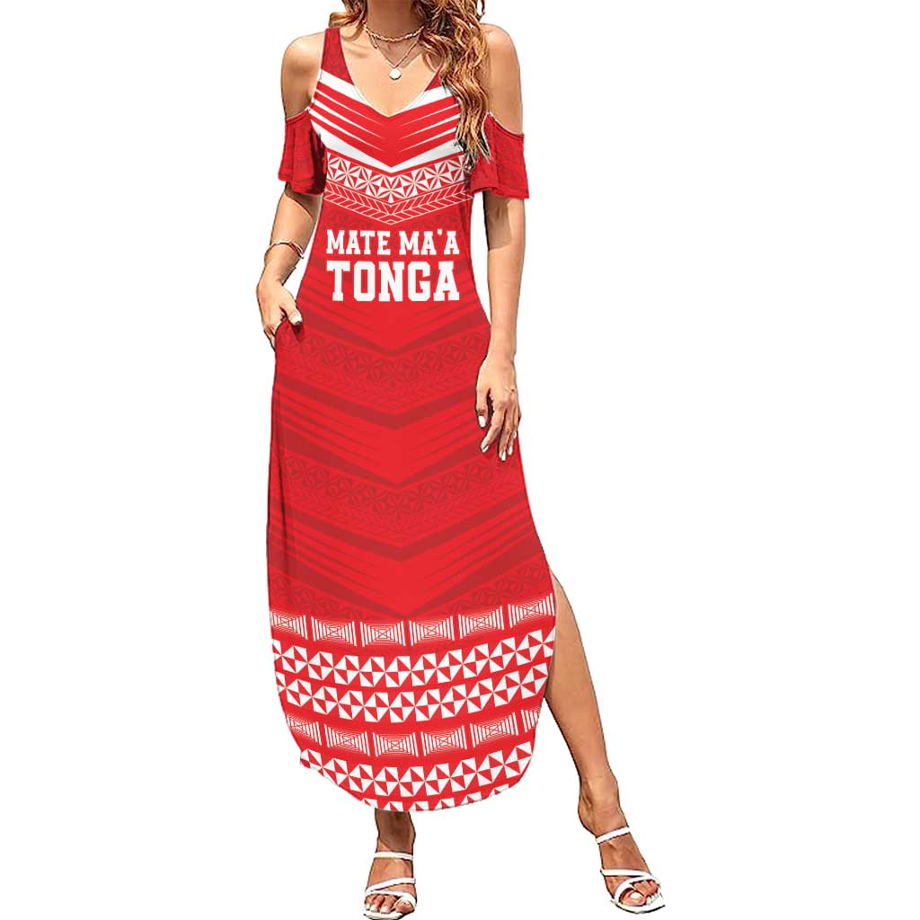 Custom Mate Ma'a Tonga Heritage Summer Maxi Dress Pacific Tribal Rugby Red Edition LT9 Women Red - Polynesian Pride