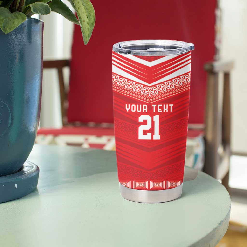Custom Mate Ma'a Tonga Heritage Tumbler Cup Pacific Tribal Rugby Red Edition - Polynesian Pride