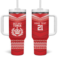 Custom Mate Ma'a Tonga Heritage Tumbler With Handle Pacific Tribal Rugby Red Edition - Polynesian Pride