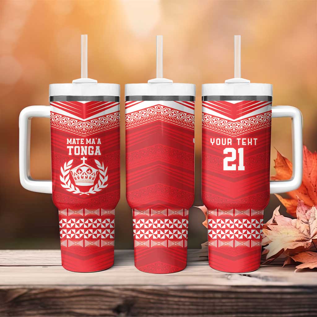Custom Mate Ma'a Tonga Heritage Tumbler With Handle Pacific Tribal Rugby Red Edition - Polynesian Pride