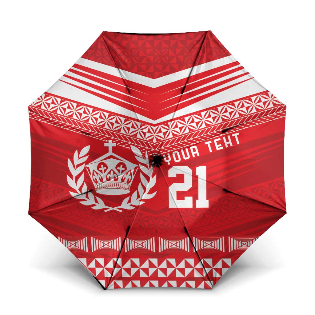 Custom Mate Ma'a Tonga Heritage Umbrella Pacific Tribal Rugby Red Edition - Polynesian Pride