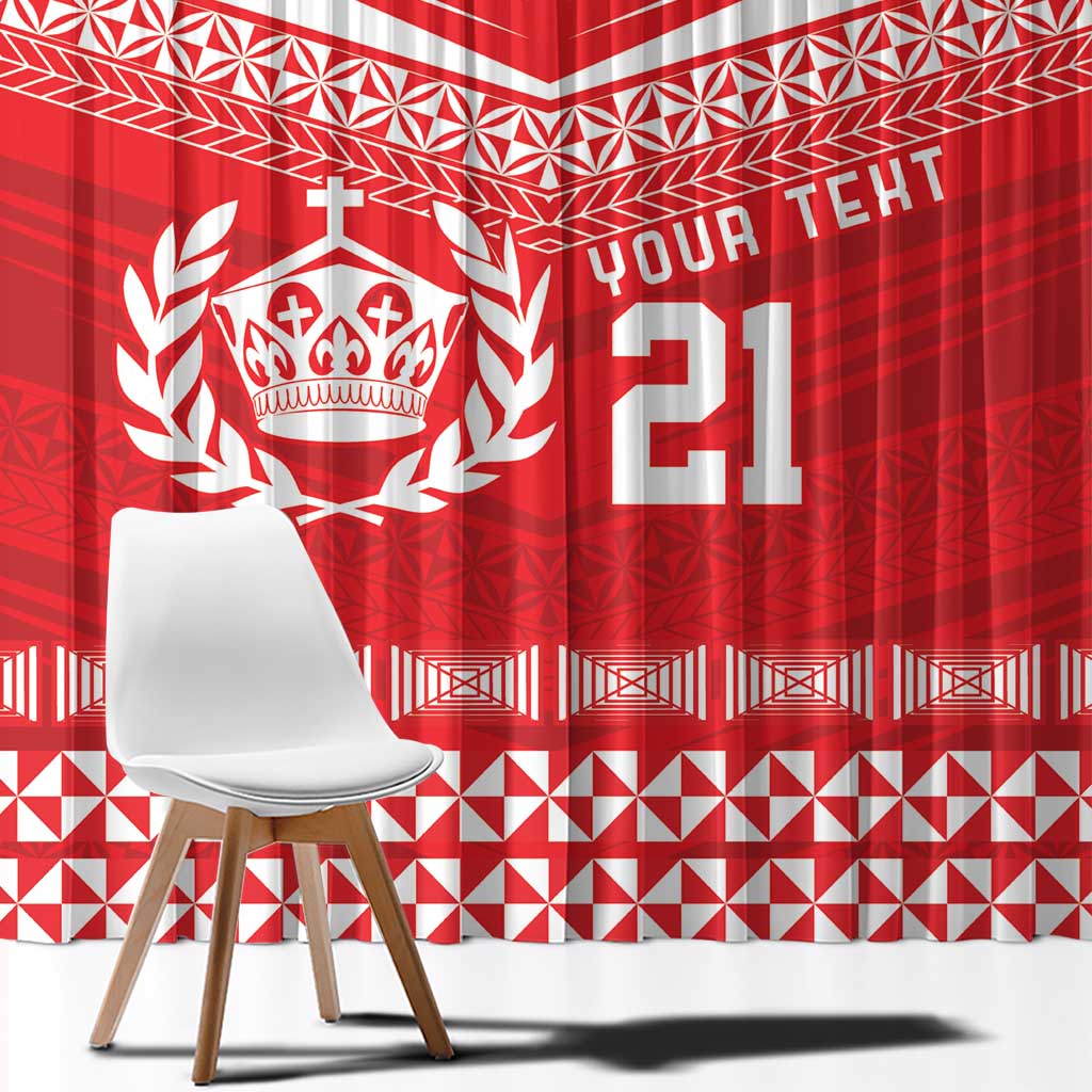 Custom Mate Ma'a Tonga Heritage Window Curtain Pacific Tribal Rugby Red Edition LT9 - Polynesian Pride