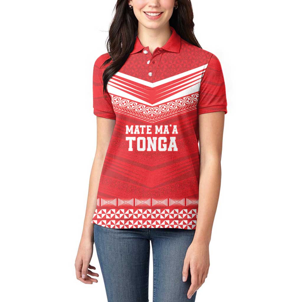 Custom Mate Ma'a Tonga Heritage Women Polo Shirt Pacific Tribal Rugby Red Edition - Polynesian Pride