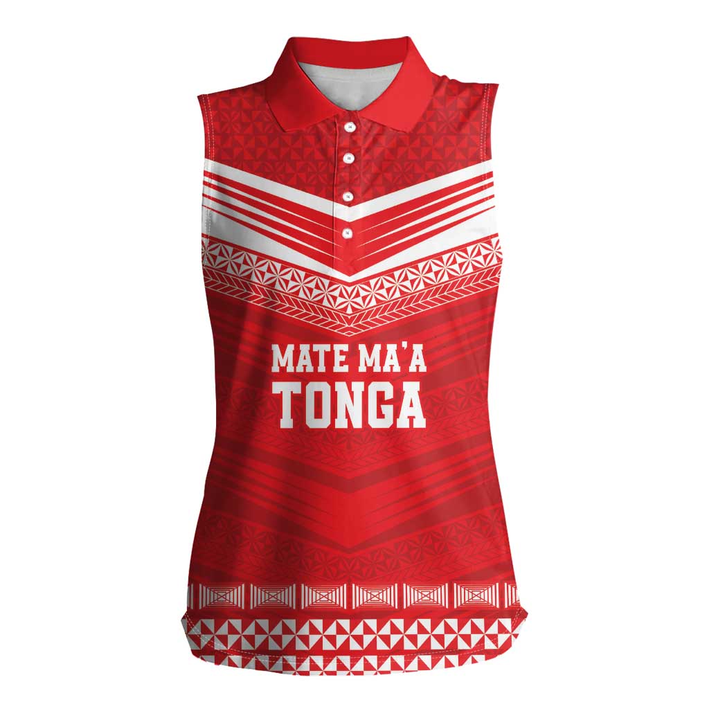 Custom Mate Ma'a Tonga Heritage Women Sleeveless Polo Shirt Pacific Tribal Rugby Red Edition LT9 Female Red - Polynesian Pride