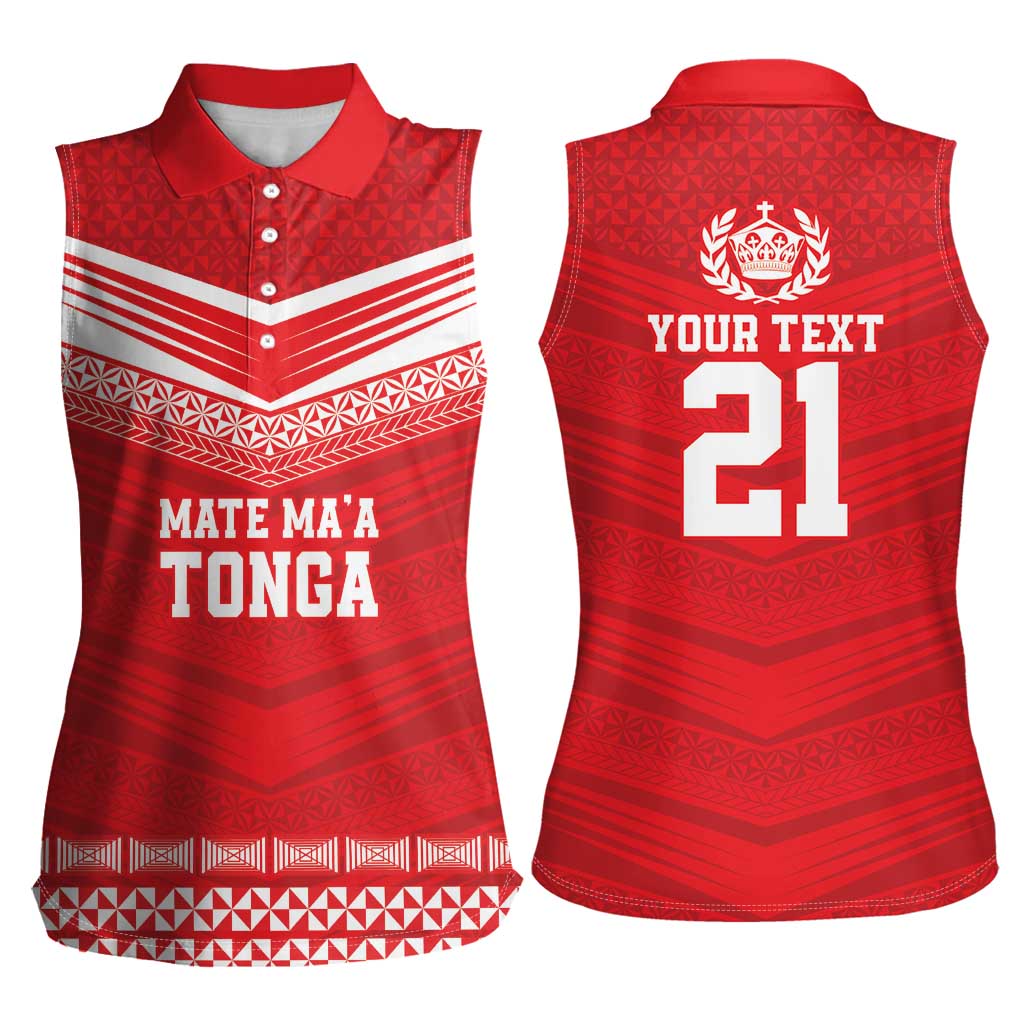 Custom Mate Ma'a Tonga Heritage Women Sleeveless Polo Shirt Pacific Tribal Rugby Red Edition LT9 - Polynesian Pride