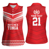 Custom Mate Ma'a Tonga Heritage Women Sleeveless Polo Shirt Pacific Tribal Rugby Red Edition LT9 - Polynesian Pride