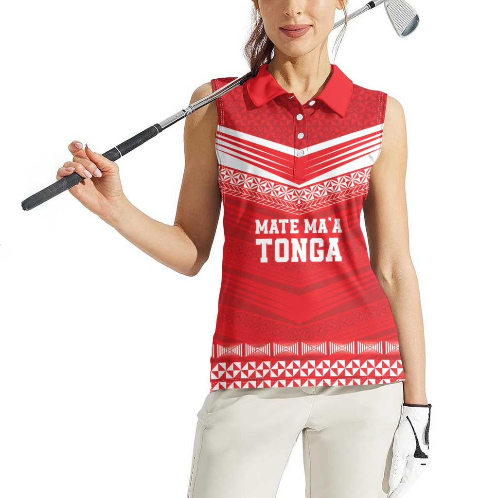 Custom Mate Ma'a Tonga Heritage Women Sleeveless Polo Shirt Pacific Tribal Rugby Red Edition LT9 - Polynesian Pride