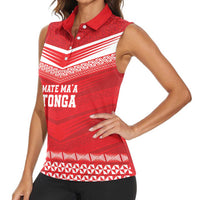 Custom Mate Ma'a Tonga Heritage Women Sleeveless Polo Shirt Pacific Tribal Rugby Red Edition LT9 - Polynesian Pride