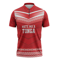 Custom Mate Ma'a Tonga Heritage Zipper Polo Shirt Pacific Tribal Rugby Red Edition LT9 Red - Polynesian Pride