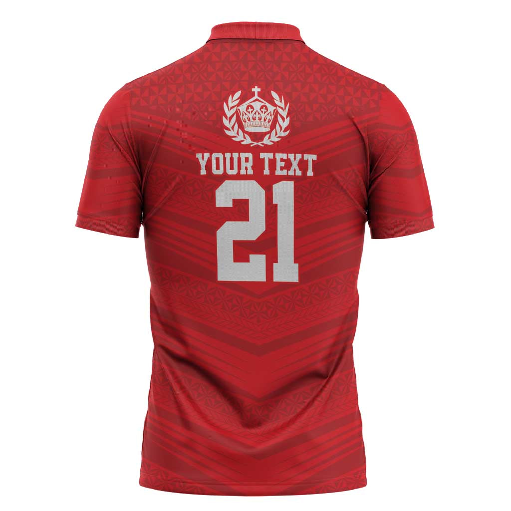 Custom Mate Ma'a Tonga Heritage Zipper Polo Shirt Pacific Tribal Rugby Red Edition LT9 - Polynesian Pride