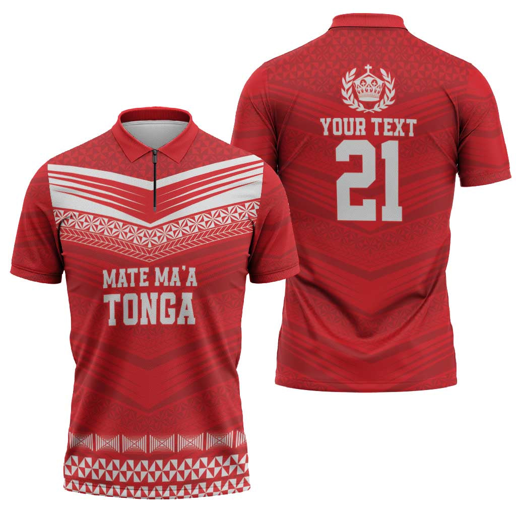 Custom Mate Ma'a Tonga Heritage Zipper Polo Shirt Pacific Tribal Rugby Red Edition LT9 - Polynesian Pride