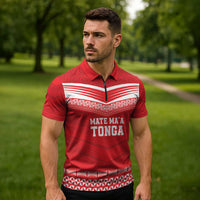 Custom Mate Ma'a Tonga Heritage Zipper Polo Shirt Pacific Tribal Rugby Red Edition LT9 - Polynesian Pride
