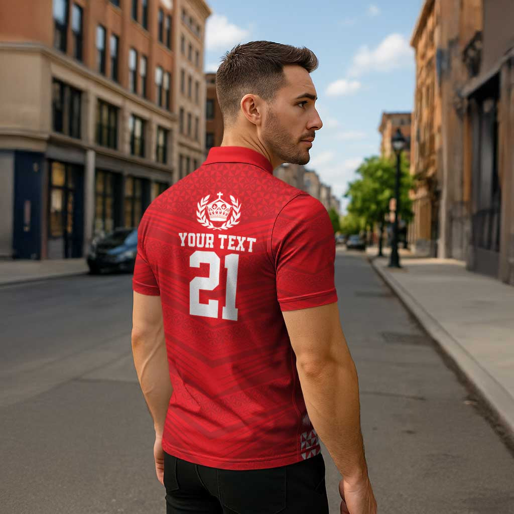 Custom Mate Ma'a Tonga Heritage Zipper Polo Shirt Pacific Tribal Rugby Red Edition LT9 - Polynesian Pride