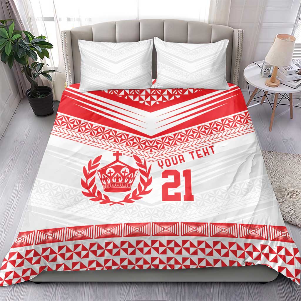 Custom Mate Ma'a Tonga Heritage Bedding Set Pacific Tribal Rugby White Edition LT9 - Polynesian Pride