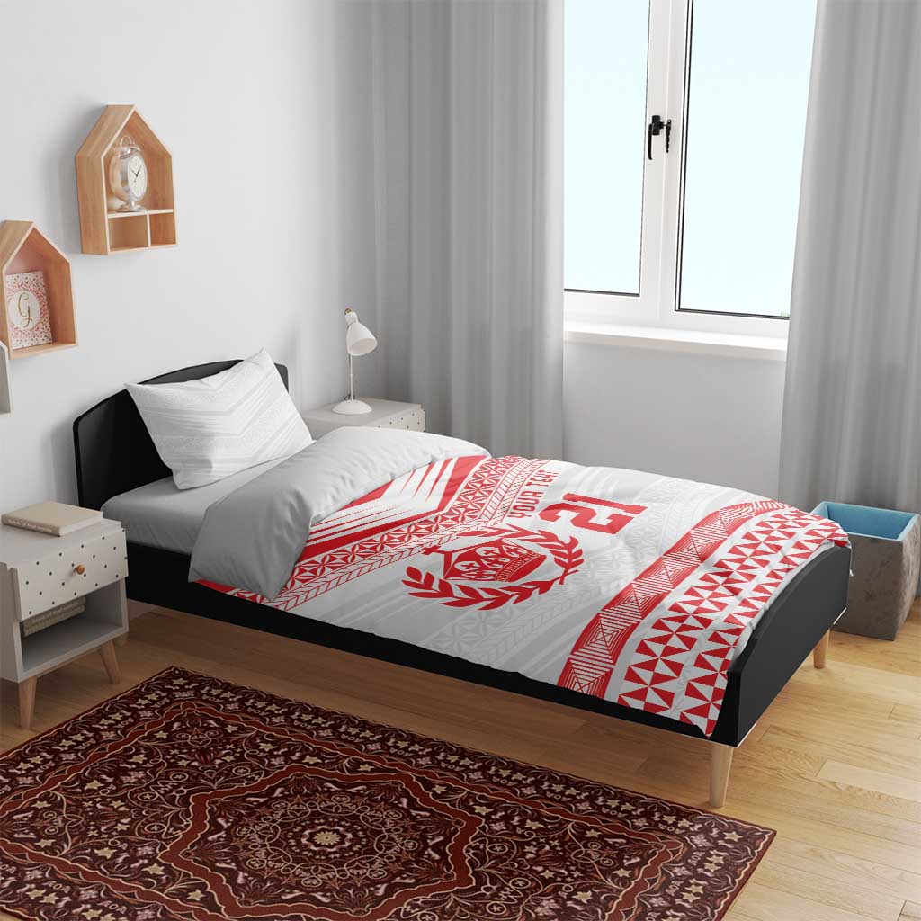 Custom Mate Ma'a Tonga Heritage Bedding Set Pacific Tribal Rugby White Edition LT9 - Polynesian Pride