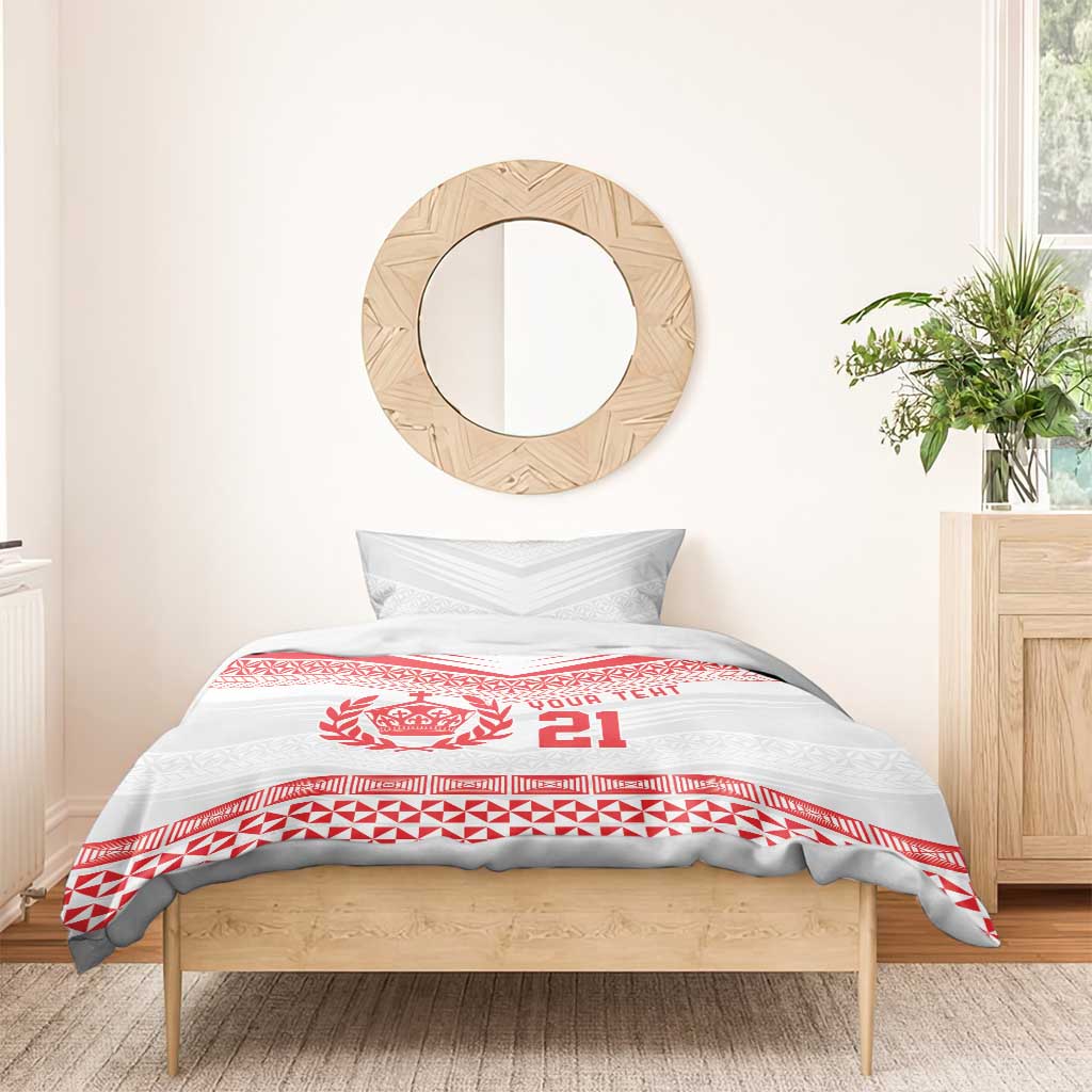 Custom Mate Ma'a Tonga Heritage Bedding Set Pacific Tribal Rugby White Edition LT9 - Polynesian Pride