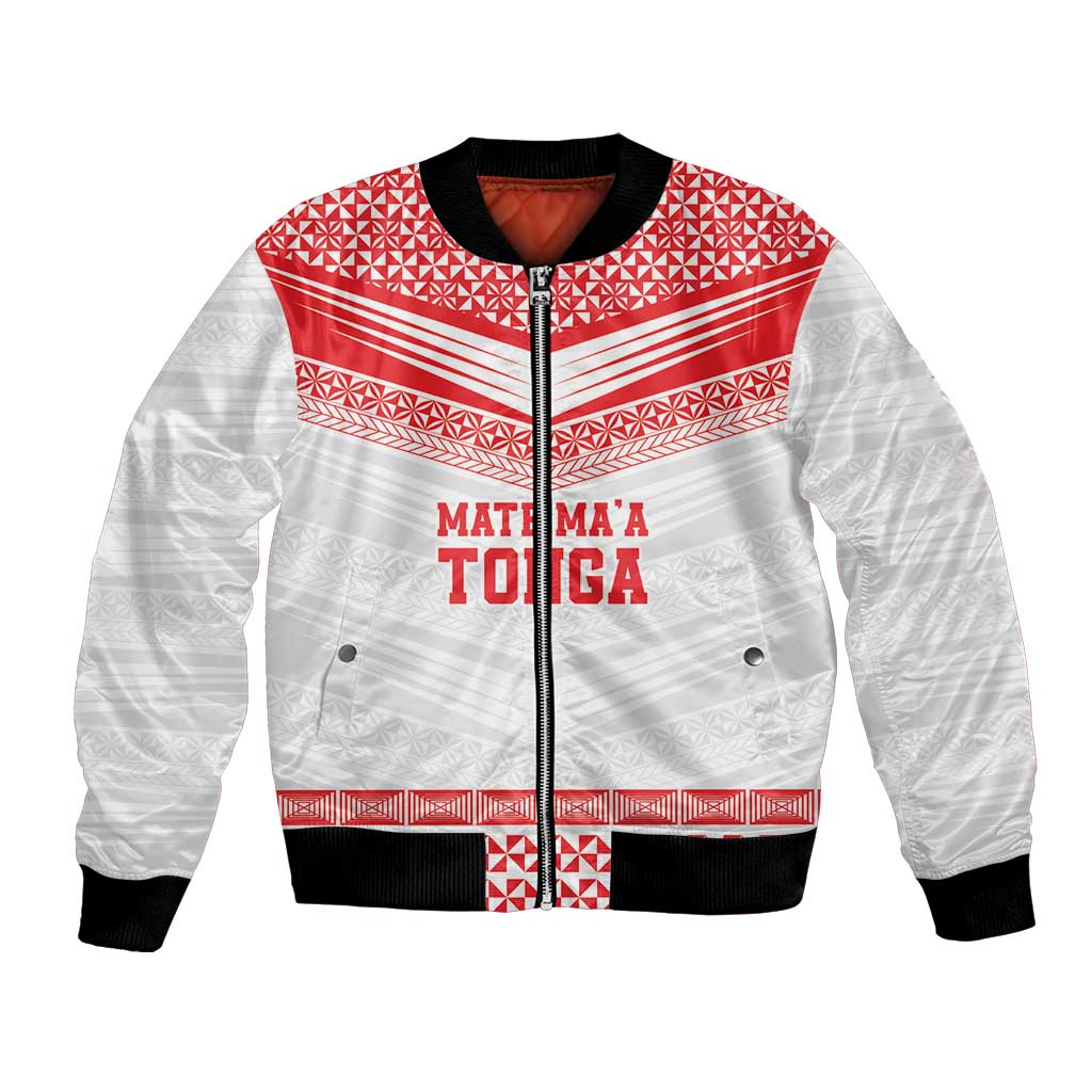 Custom Mate Ma'a Tonga Heritage Bomber Jacket Pacific Tribal Rugby White Edition LT9 Unisex White - Polynesian Pride